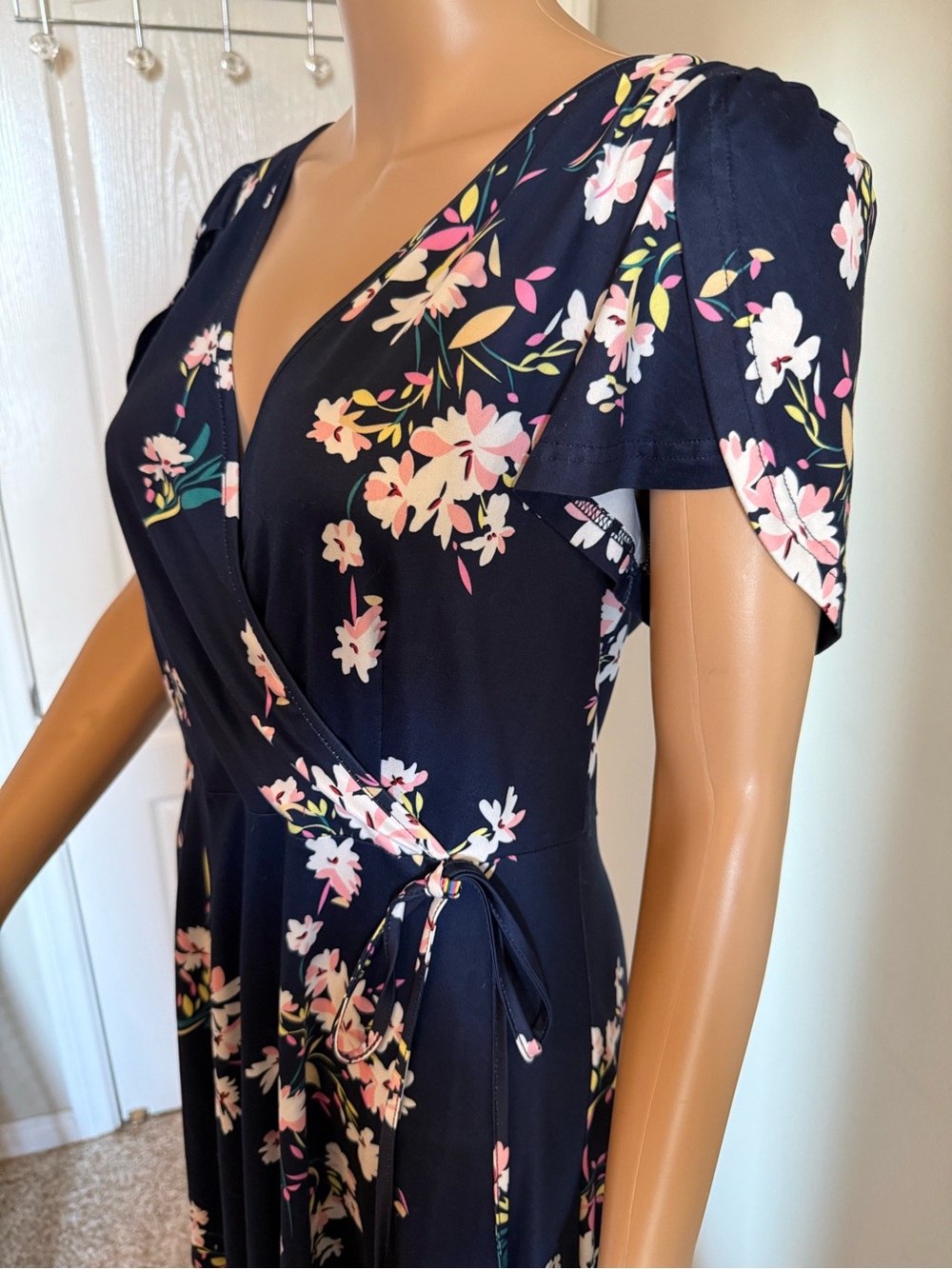 Floral Navy Wrap Dress with Tie Waist